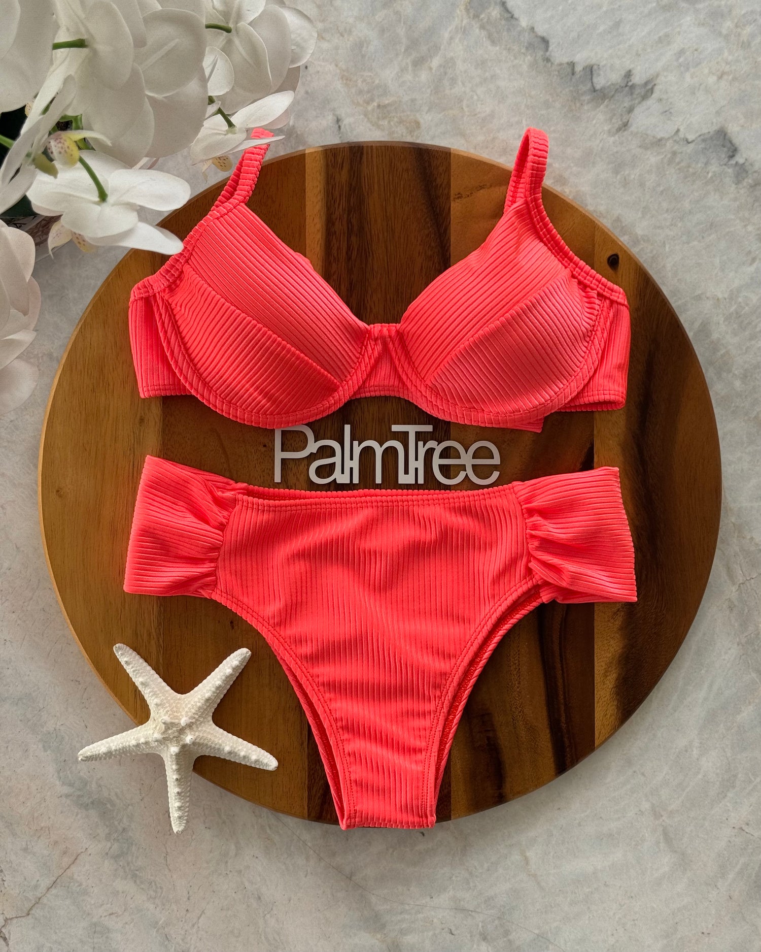 Santorini Shimmer Ribbed High Waisted Bra Bikini Set