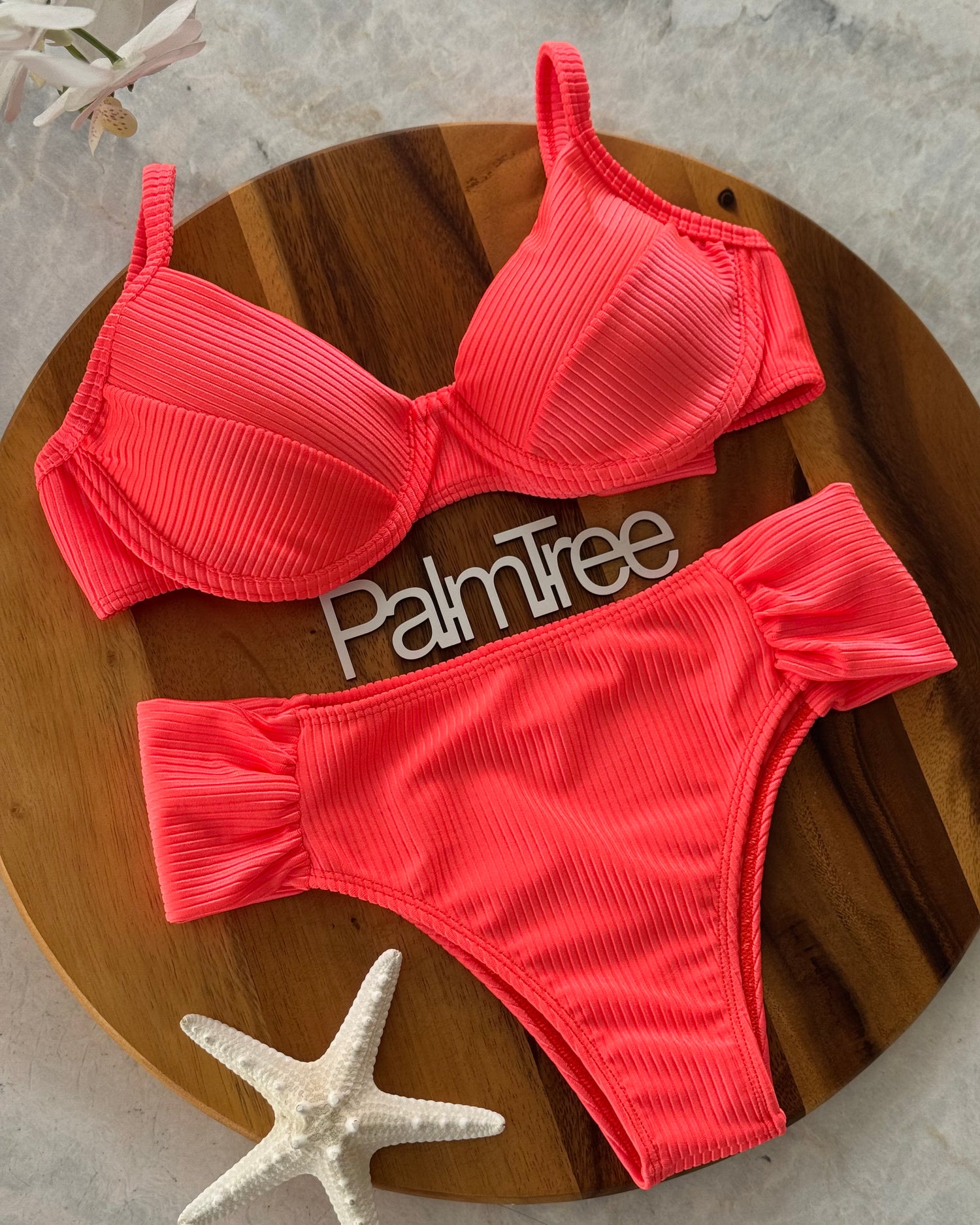 Santorini Shimmer Ribbed High Waisted Bra Bikini Set