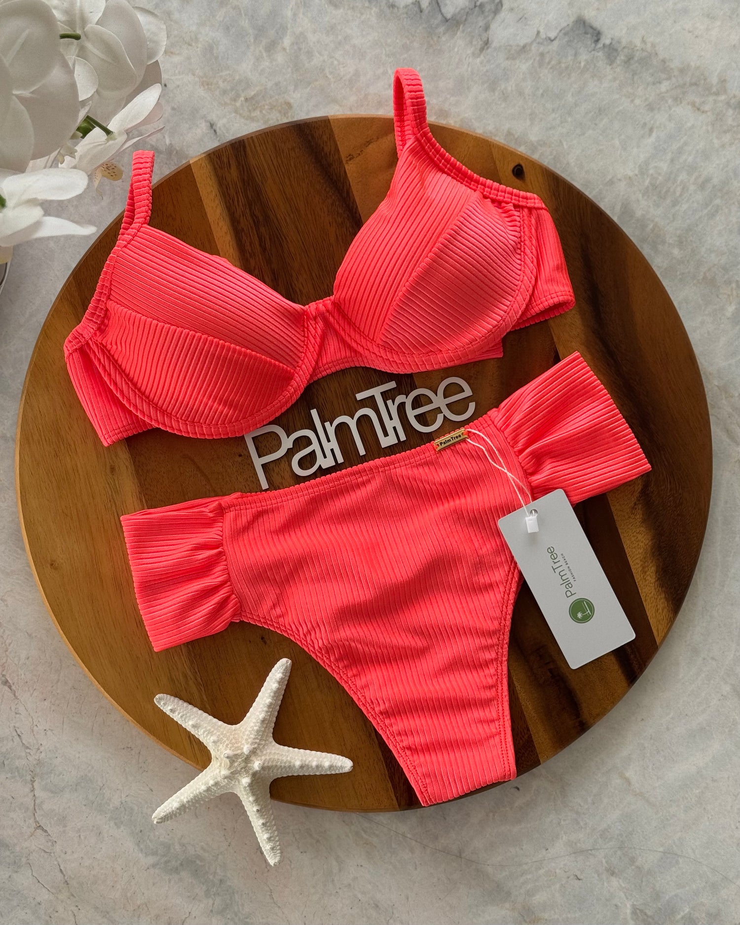 Santorini Shimmer Ribbed High Waisted Bra Bikini Set