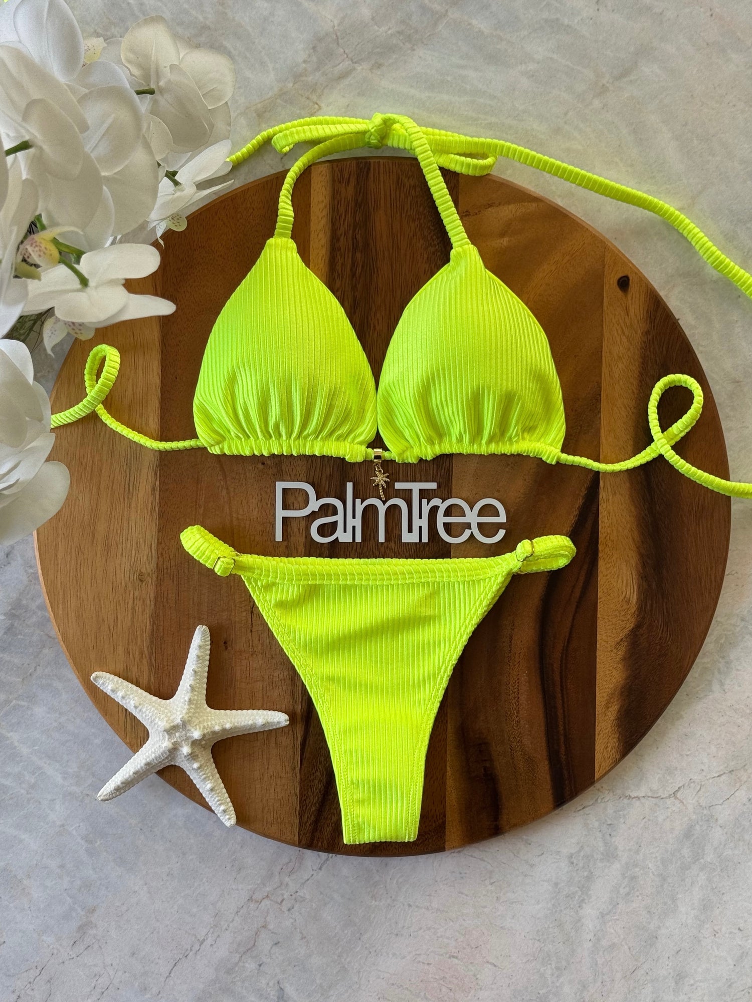 Cancun Neon Shimmer Ribbed Triangle Bikini Set