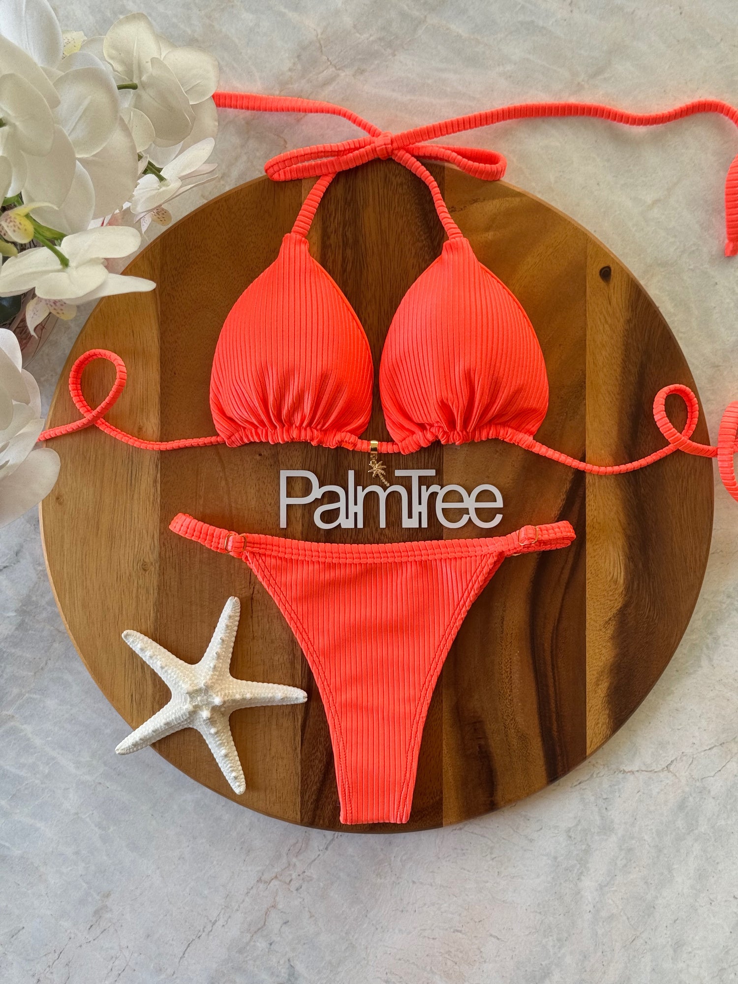 Cancun Neon Shimmer Ribbed Triangle Bikini Set
