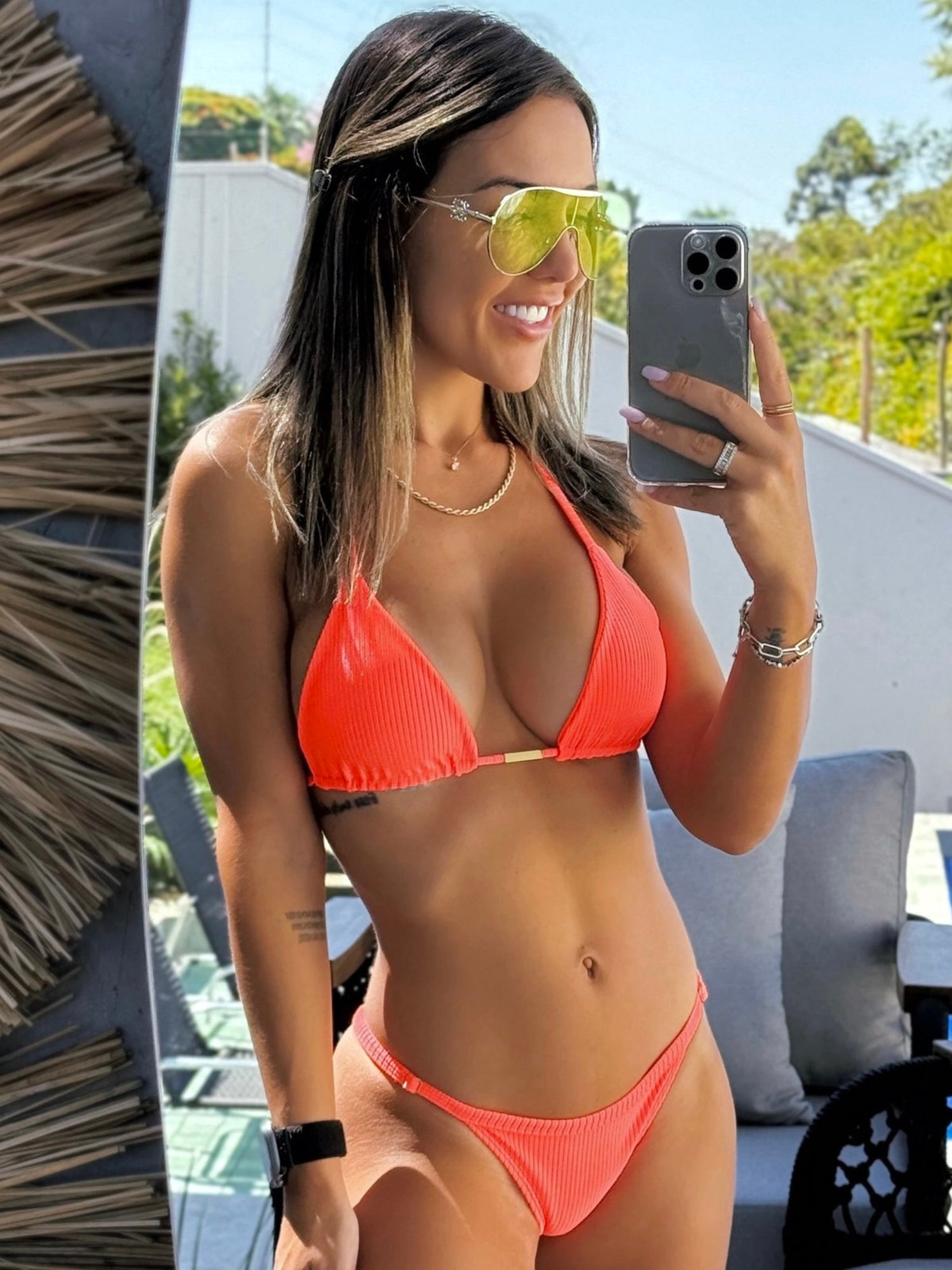 Cancun Neon Shimmer Ribbed Triangle Bikini Set