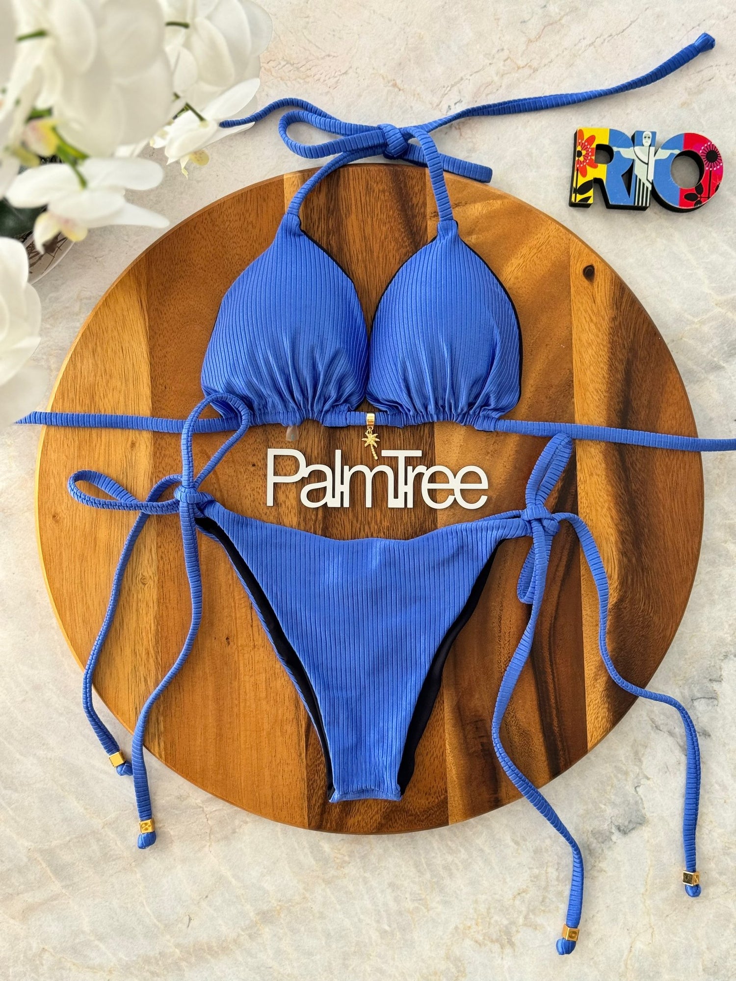 Rio Ribbed Triangle Ruched Tie-Side Reversible Bikini Set