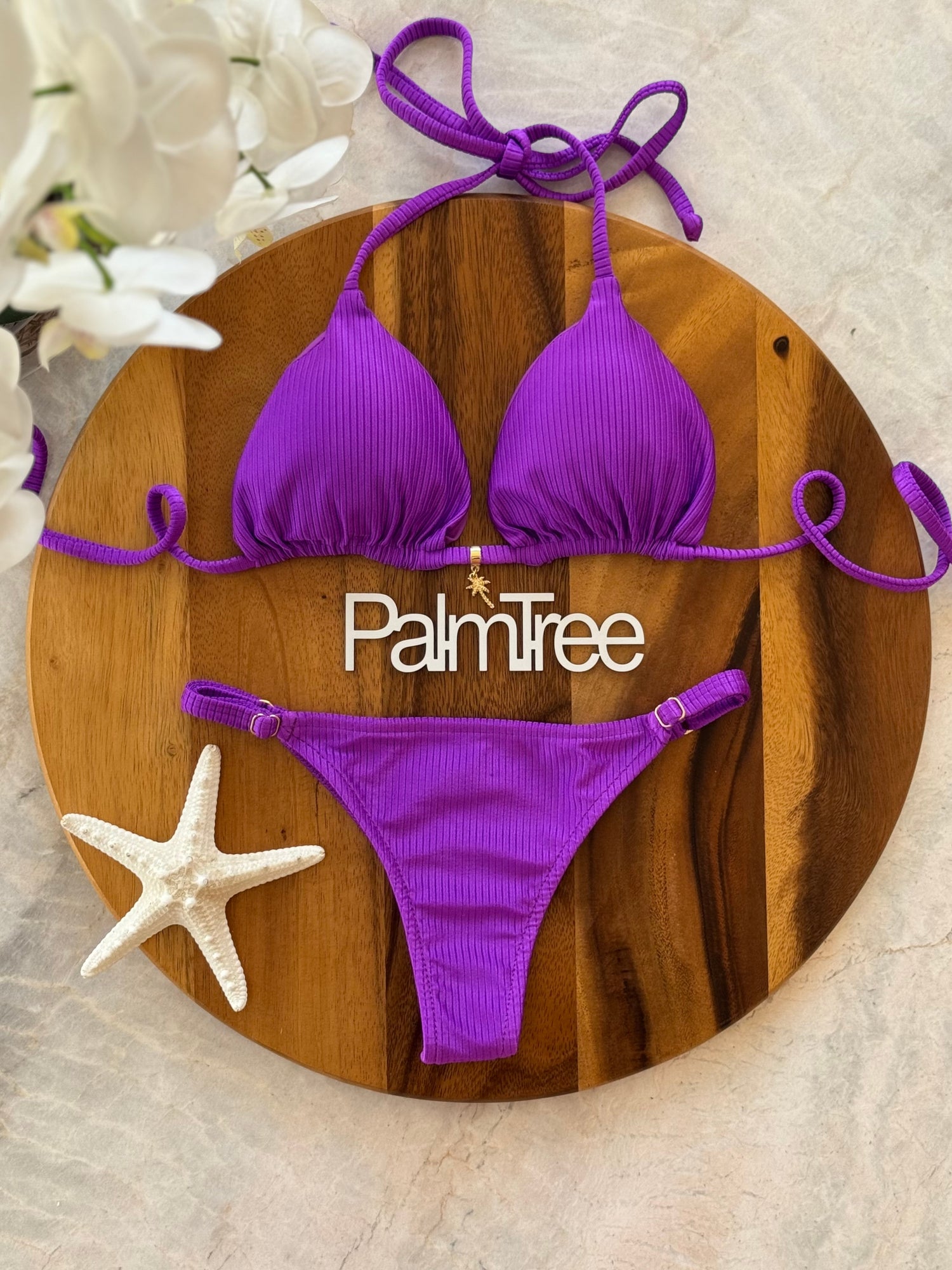 Cancun Neon Shimmer Ribbed Triangle Bikini Set