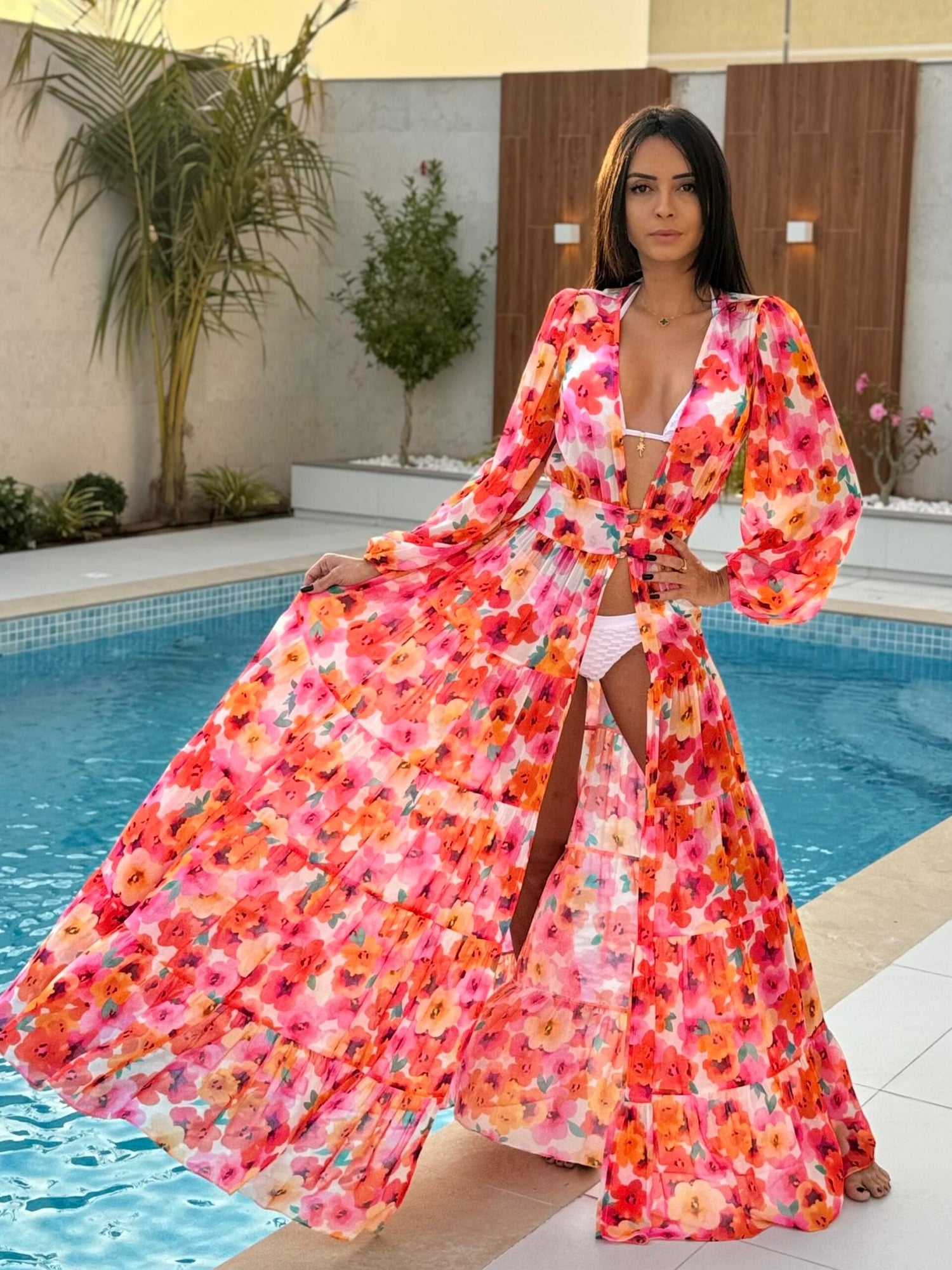 Monaco Beach Dress in Floral Sheer Silk Chiffon