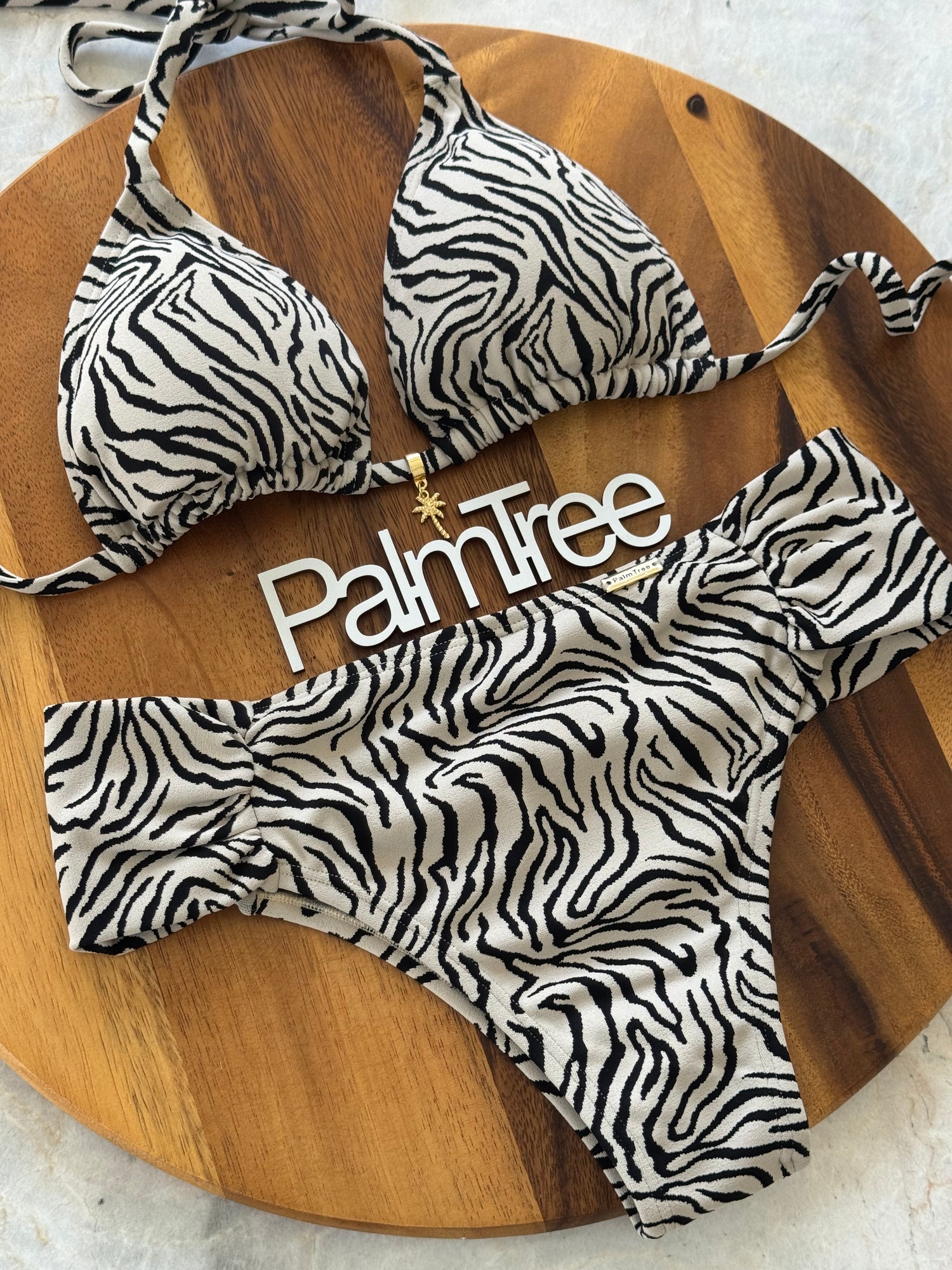 Milos Velvet Triangle High Waisted Bikini Set Zebra