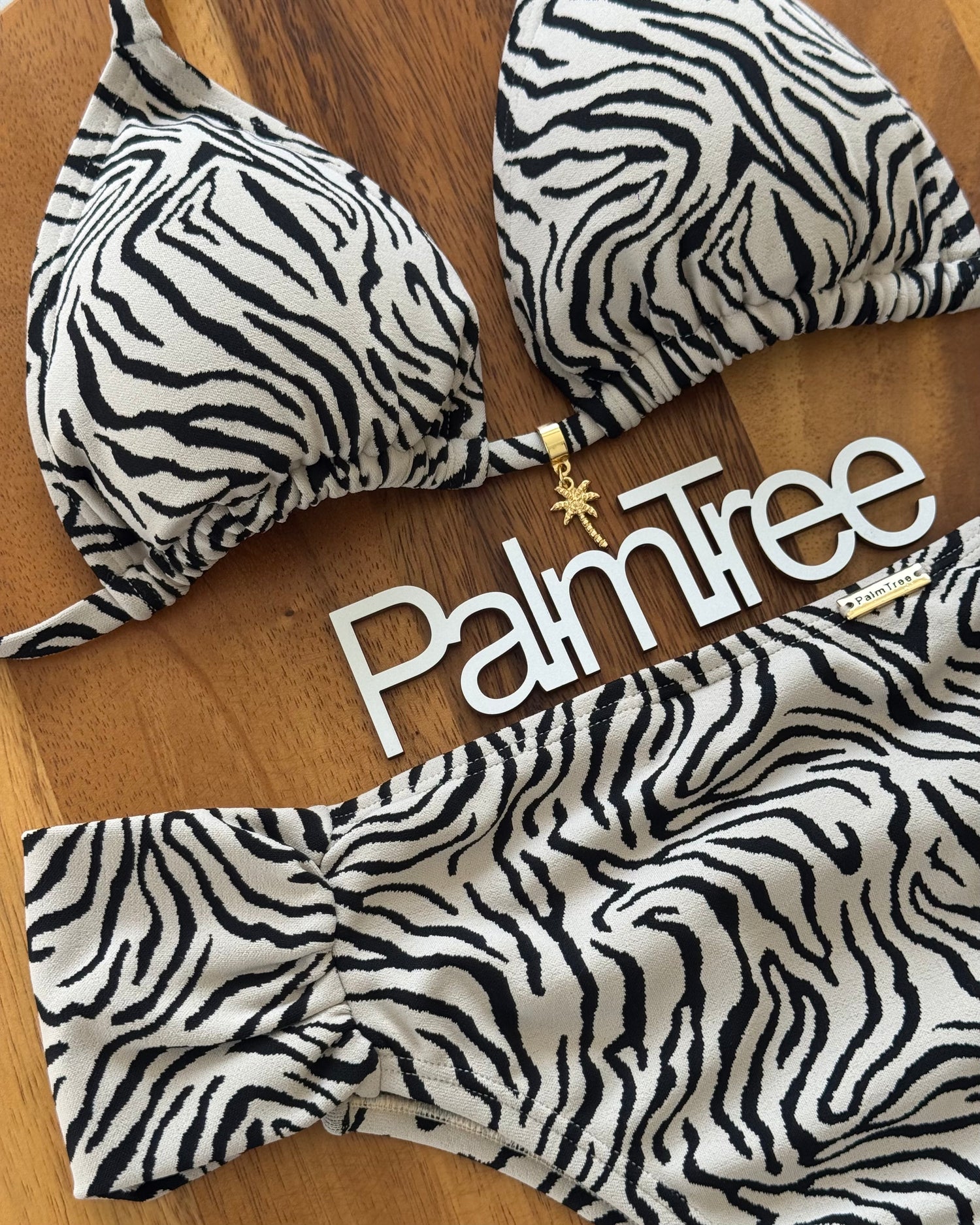 Milos Velvet Triangle High Waisted Bikini Set Zebra