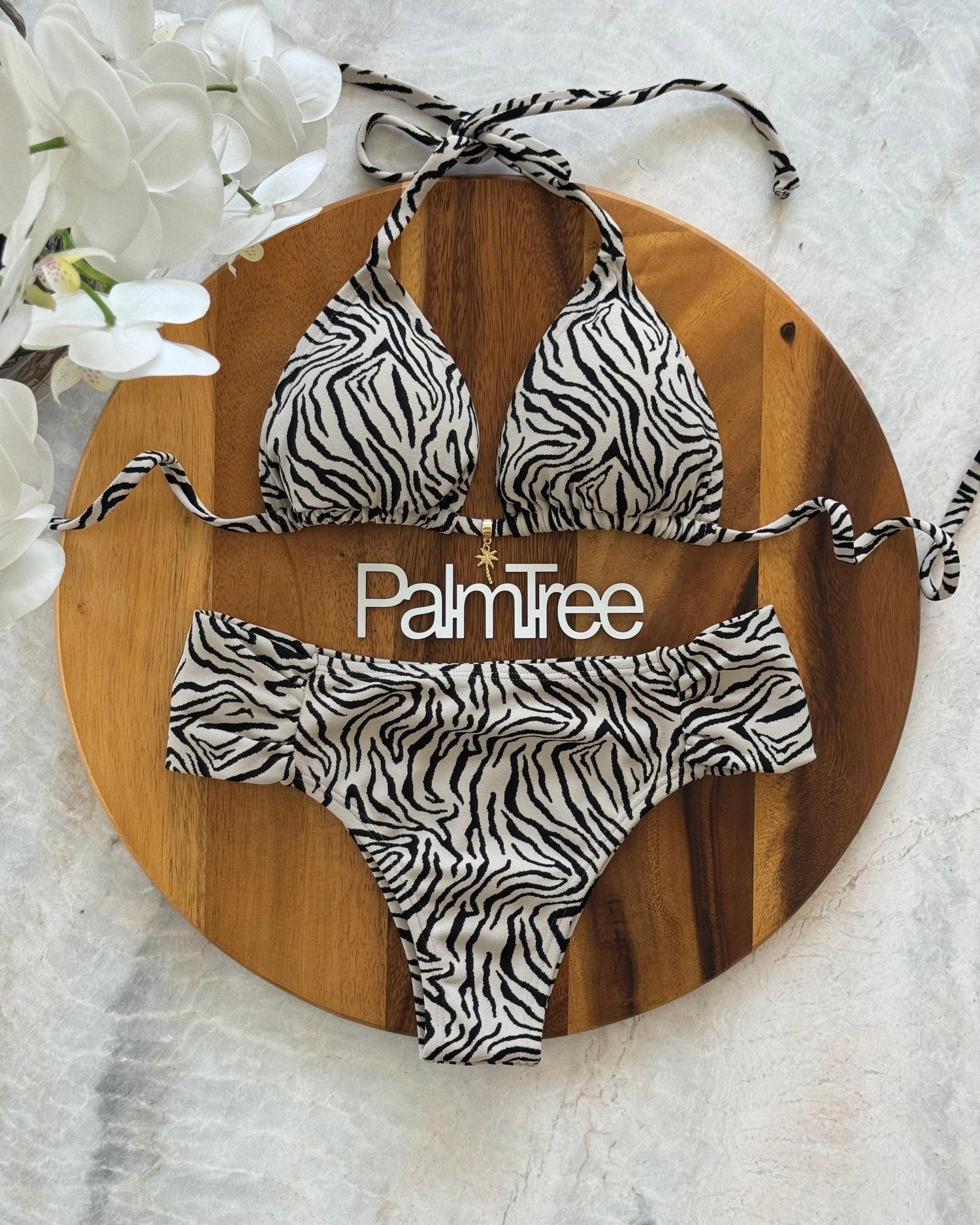 Milos Velvet Triangle High Waisted Bikini Set Zebra