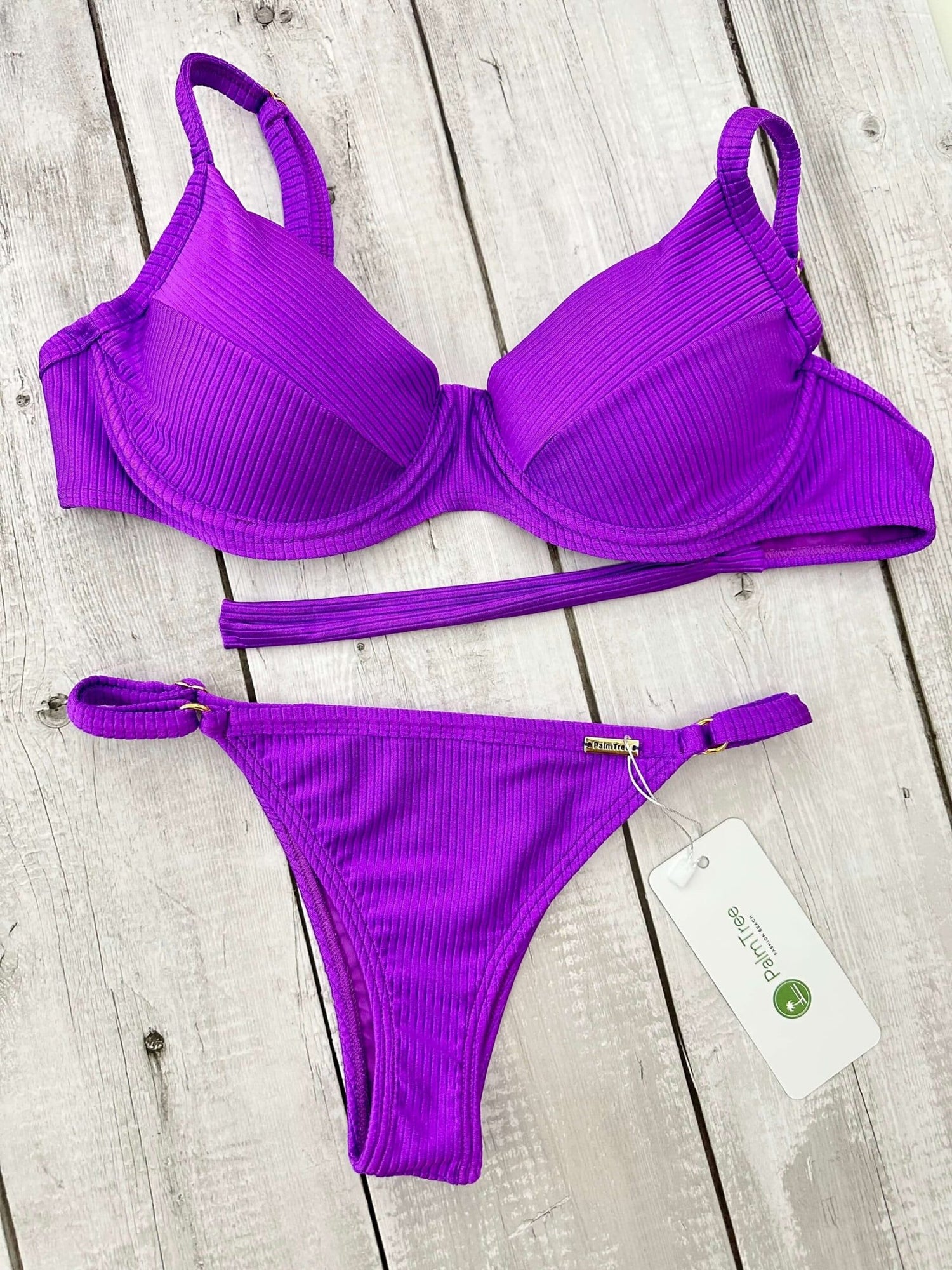 Marbella Neon Shimmer Ribbed Underwire Bra Bikini Set