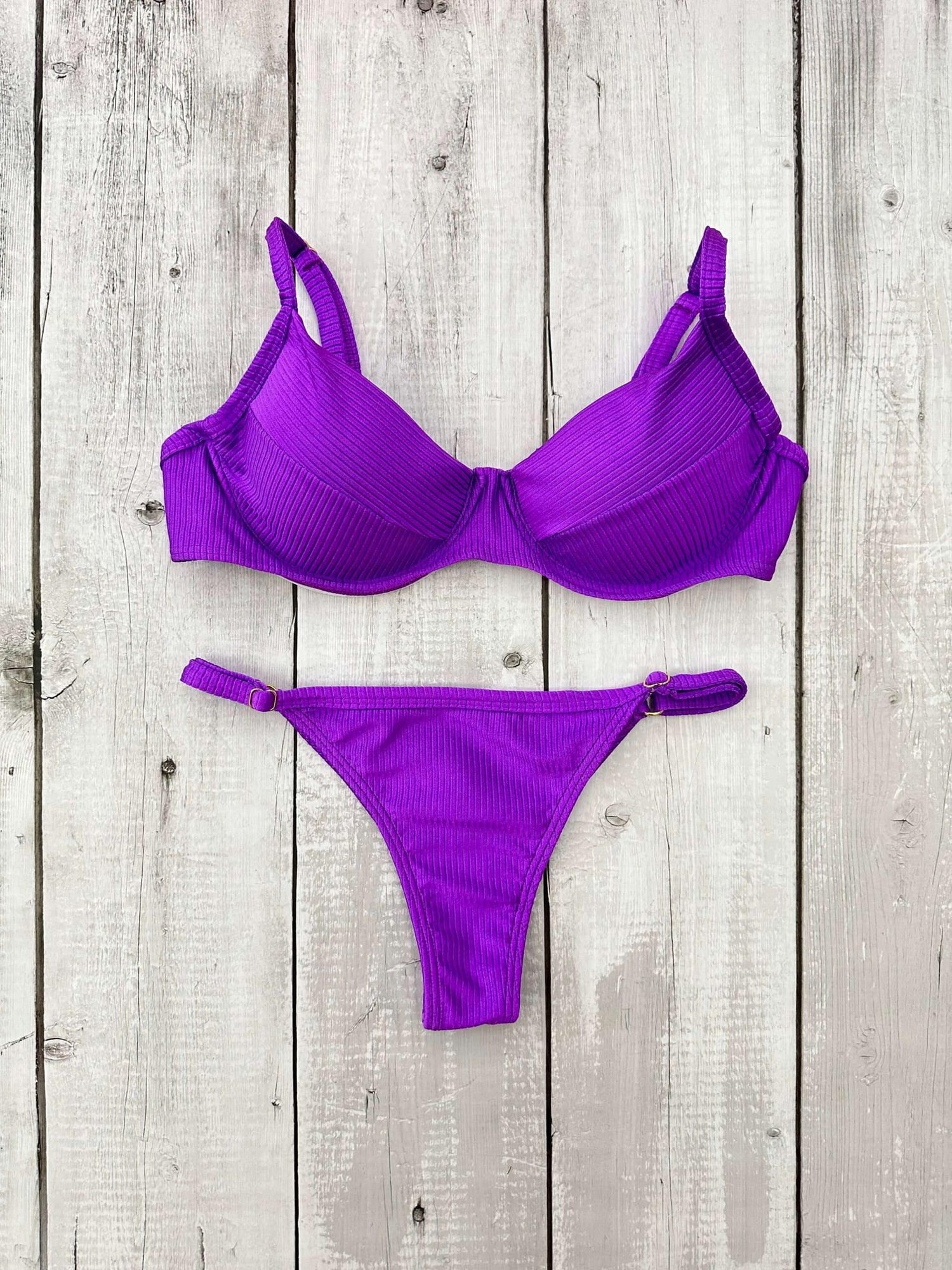 Marbella Neon Shimmer Ribbed Underwire Bra Bikini Set