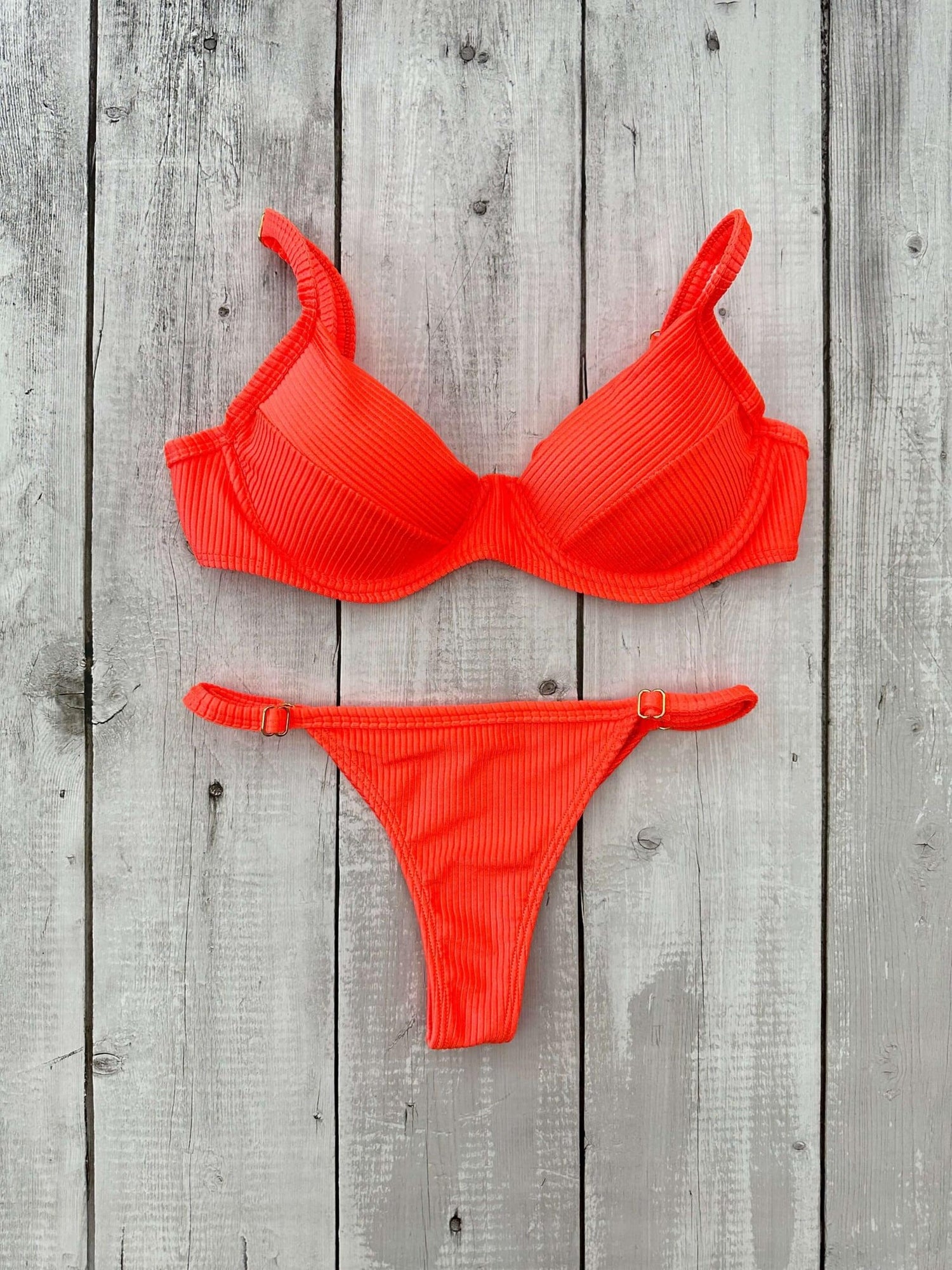 Marbella Neon Shimmer Ribbed Underwire Bra Bikini Set