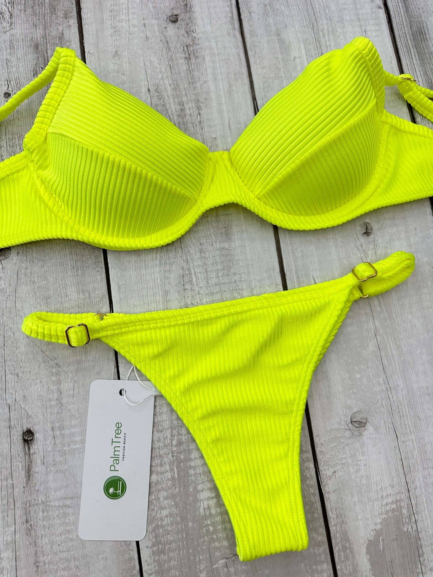 Marbella Neon Shimmer Ribbed Underwire Bra Bikini Set