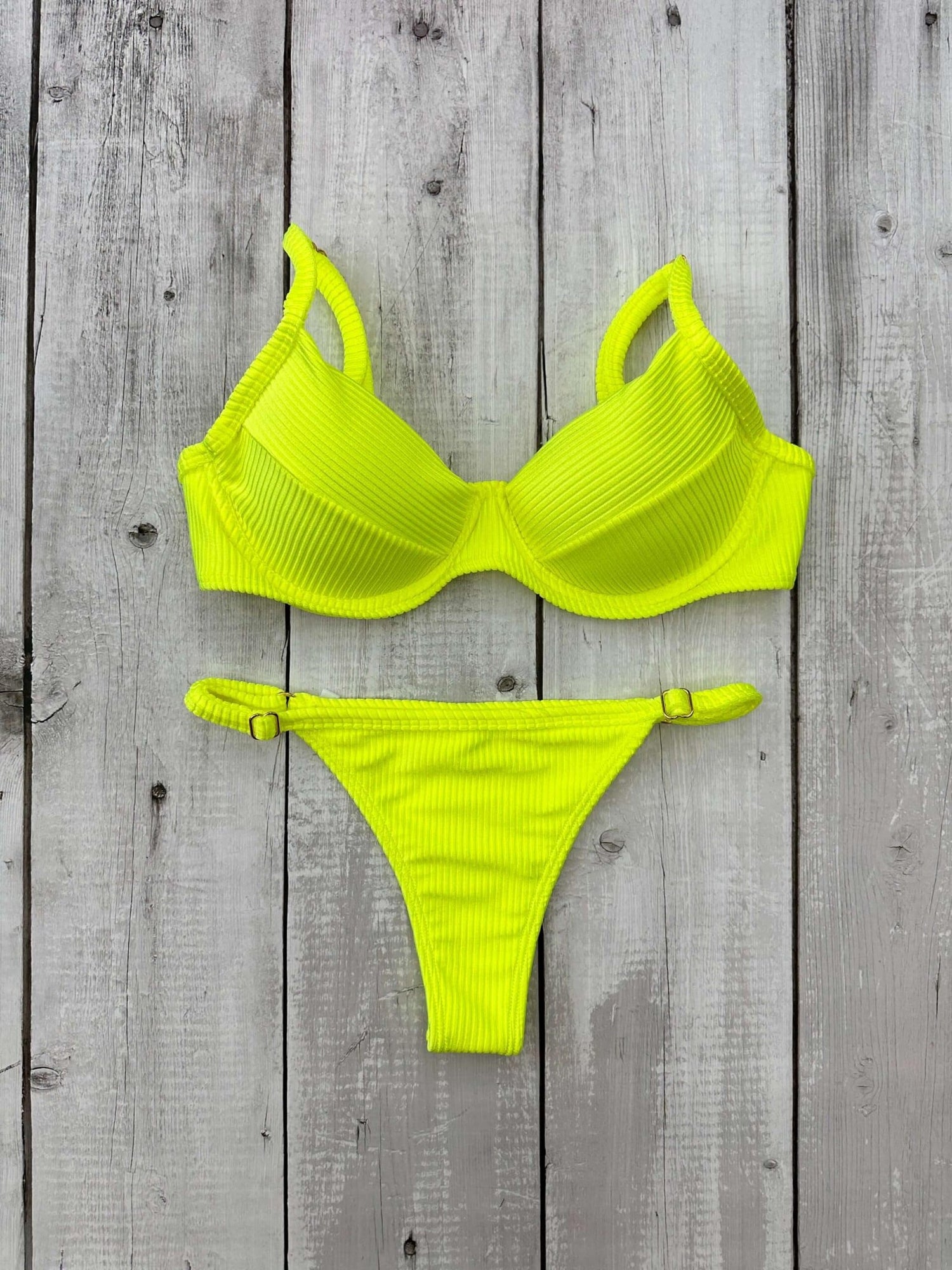 Marbella Neon Shimmer Ribbed Underwire Bra Bikini Set
