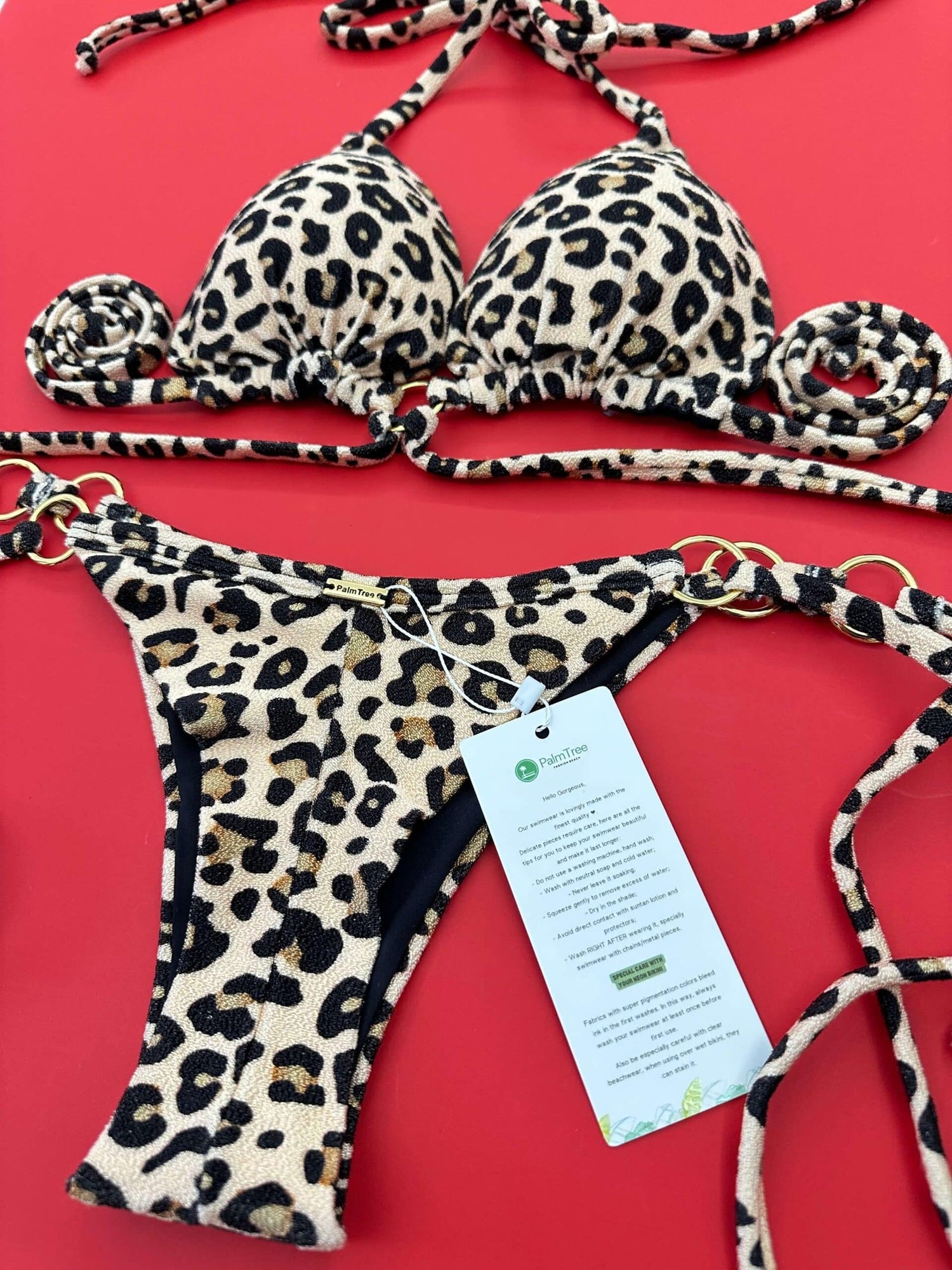 Dubai Leopard Velvet Triangle Bikini Set