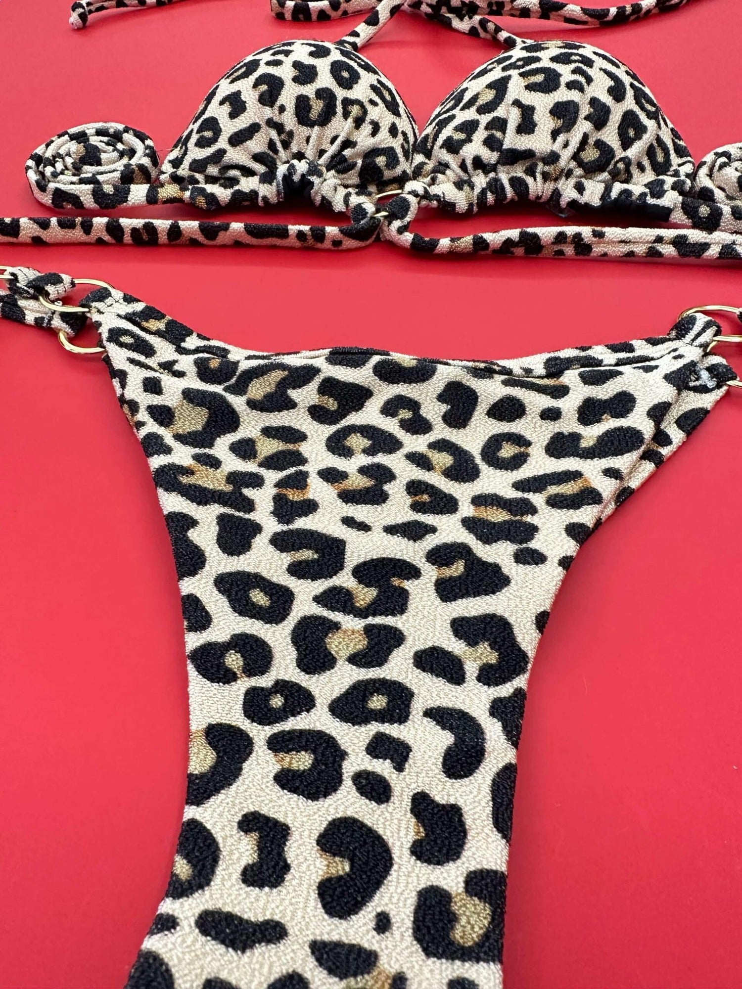 Dubai Leopard Velvet Triangle Bikini Set
