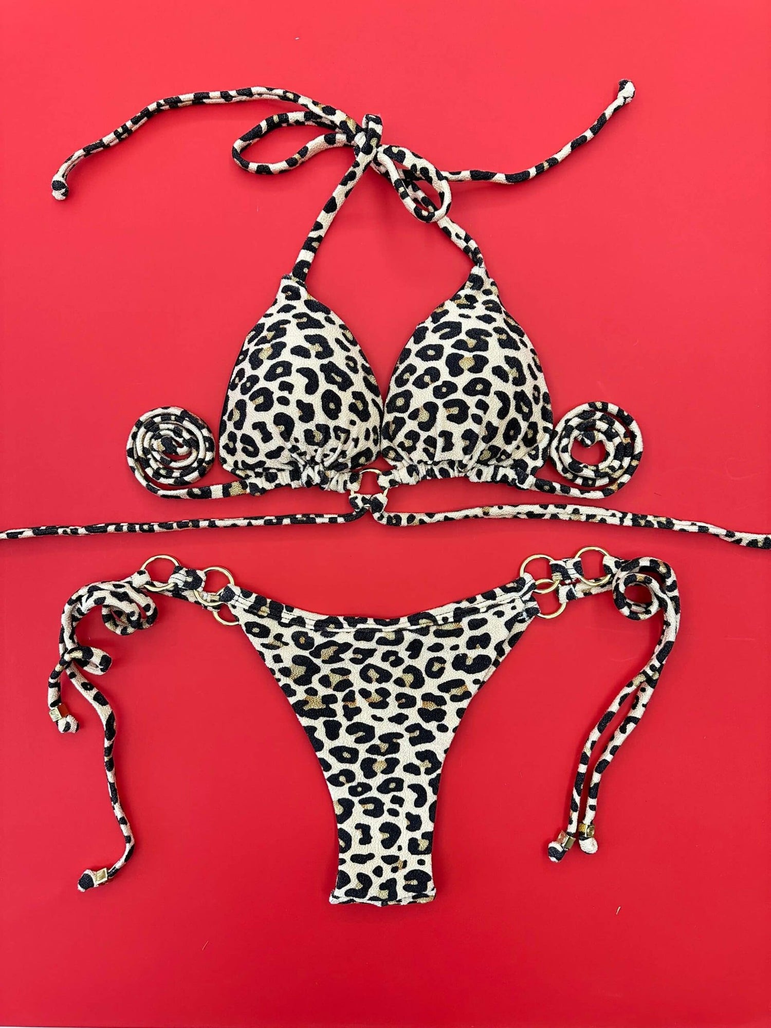 Dubai Leopard Velvet Triangle Bikini Set