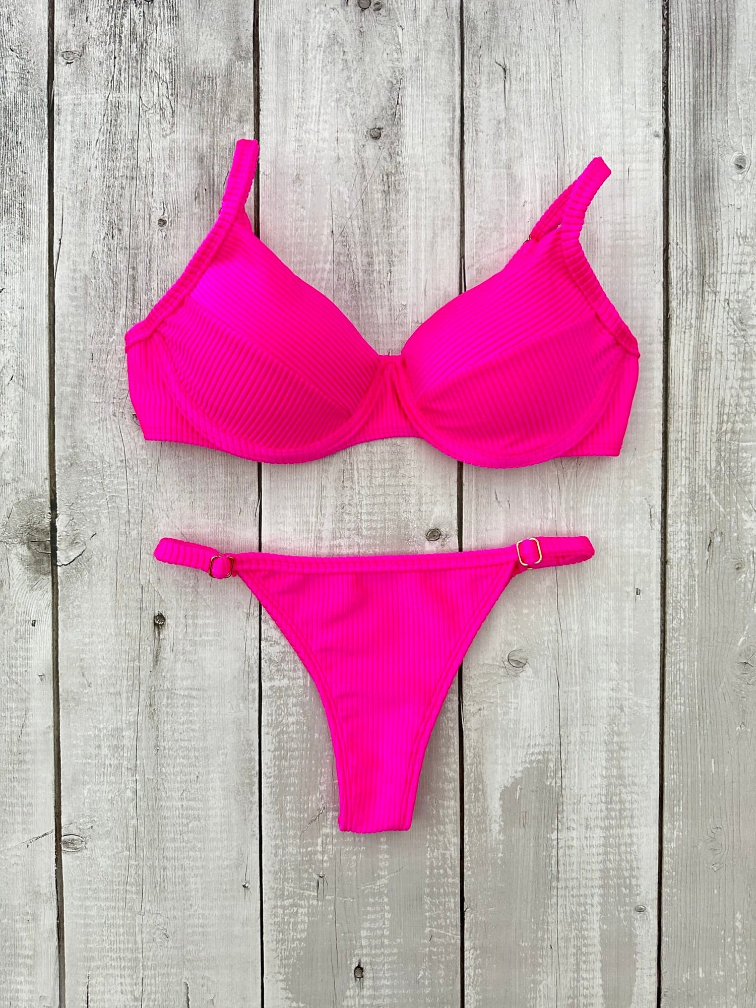 Marbella Neon Shimmer Ribbed Underwire Bra Bikini Set