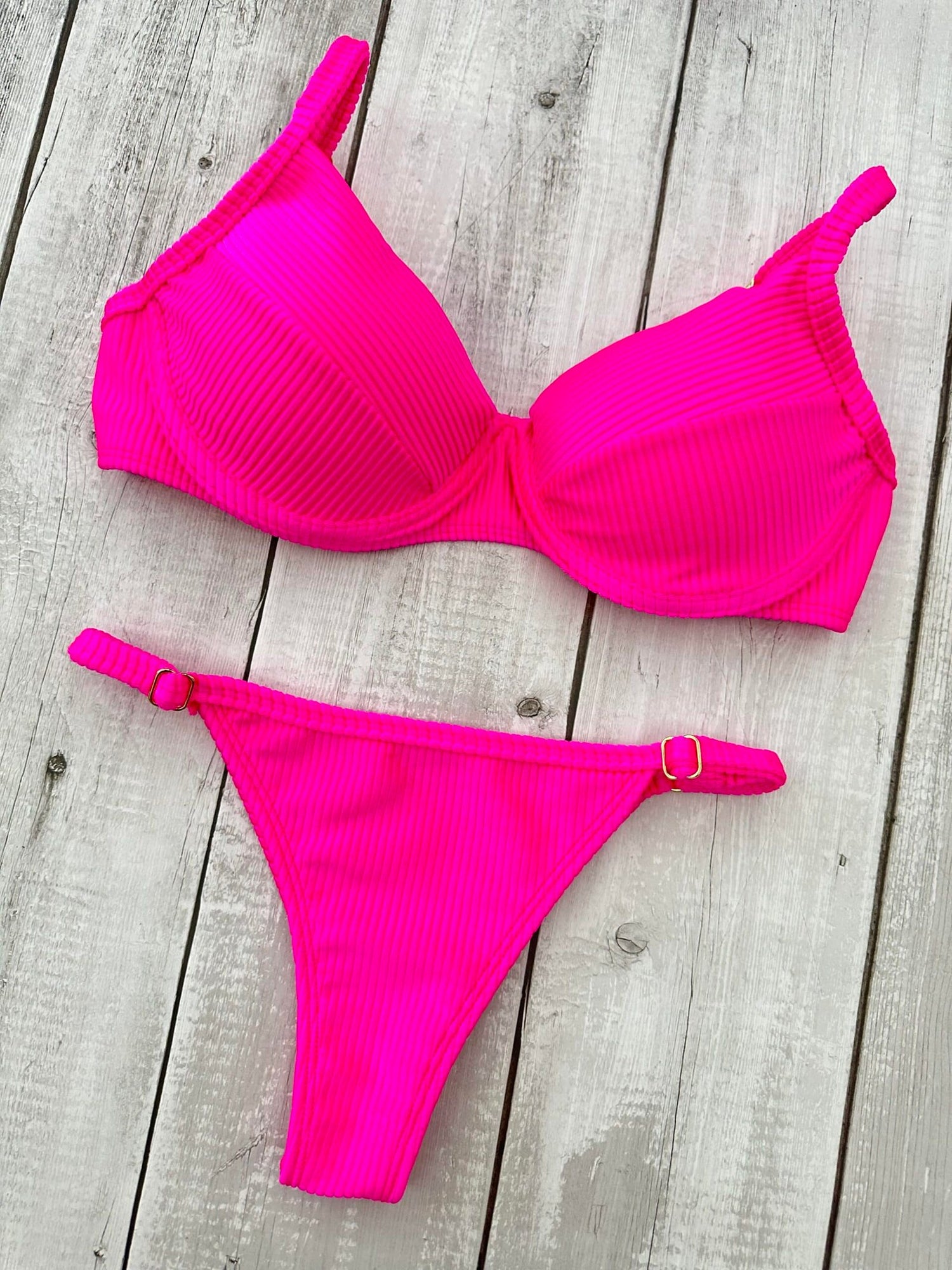 Marbella Neon Shimmer Ribbed Underwire Bra Bikini Set
