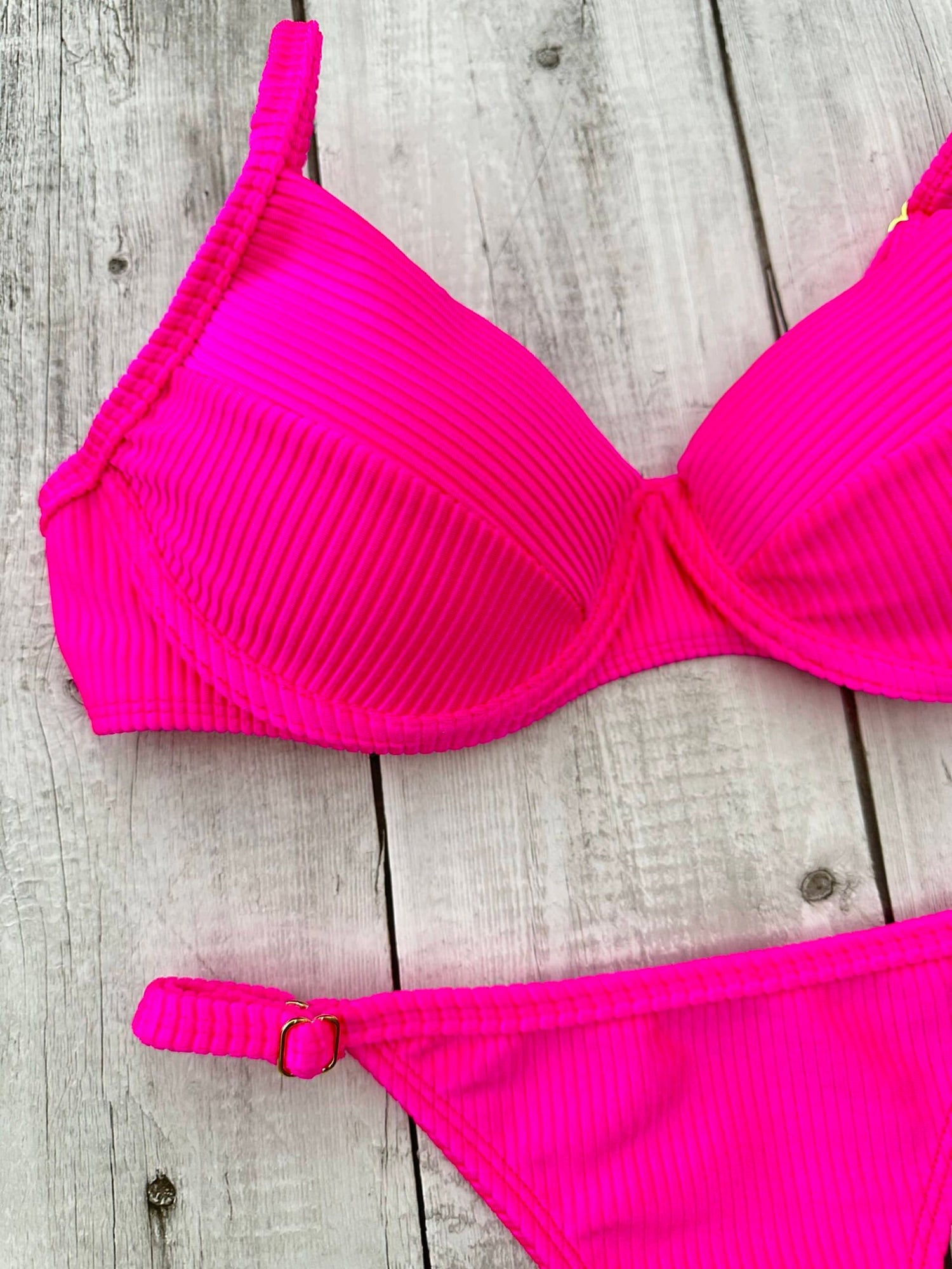 Marbella Neon Shimmer Ribbed Underwire Bra Bikini Set
