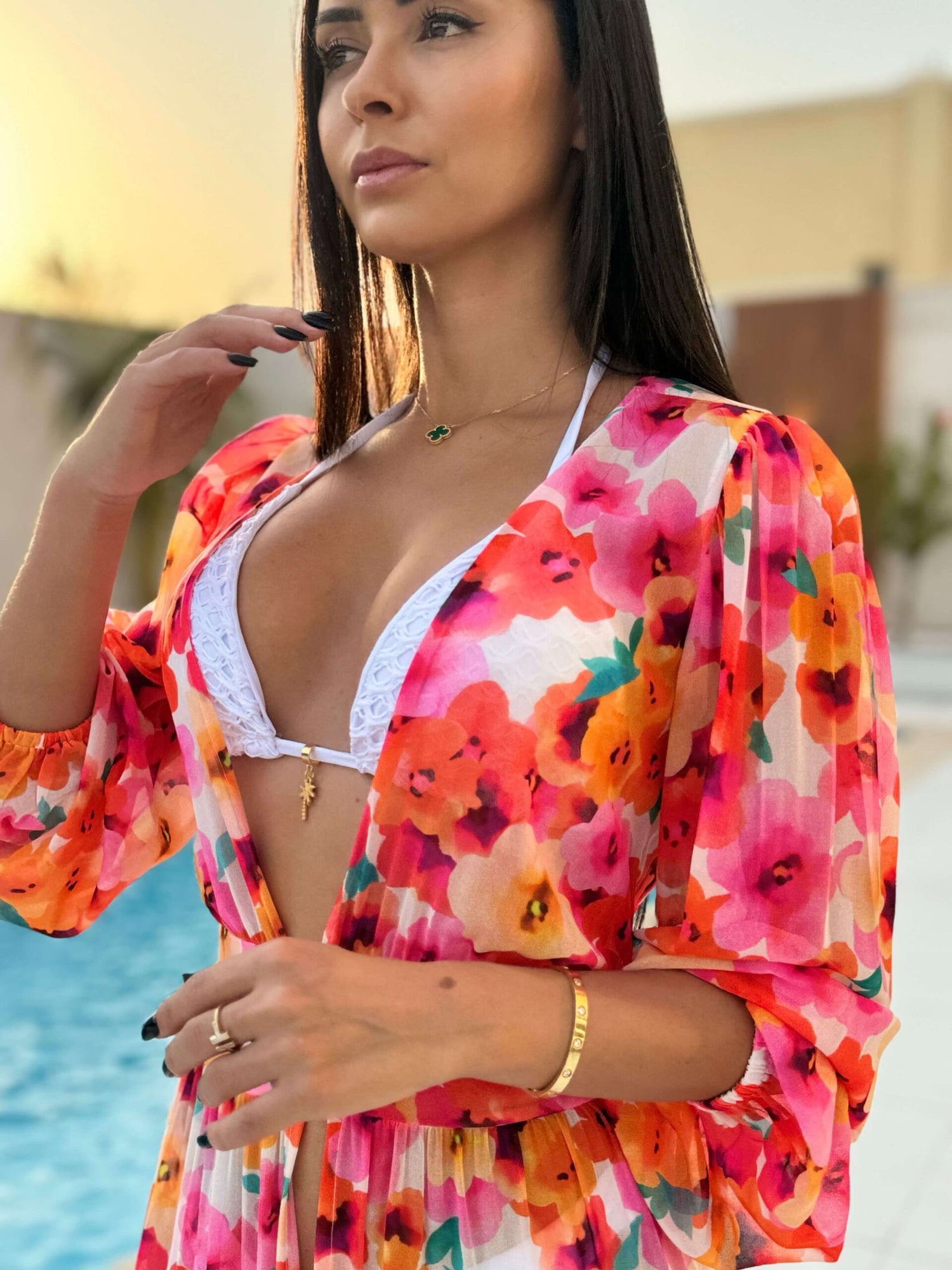 Monaco Beach Dress in Floral Sheer Silk Chiffon