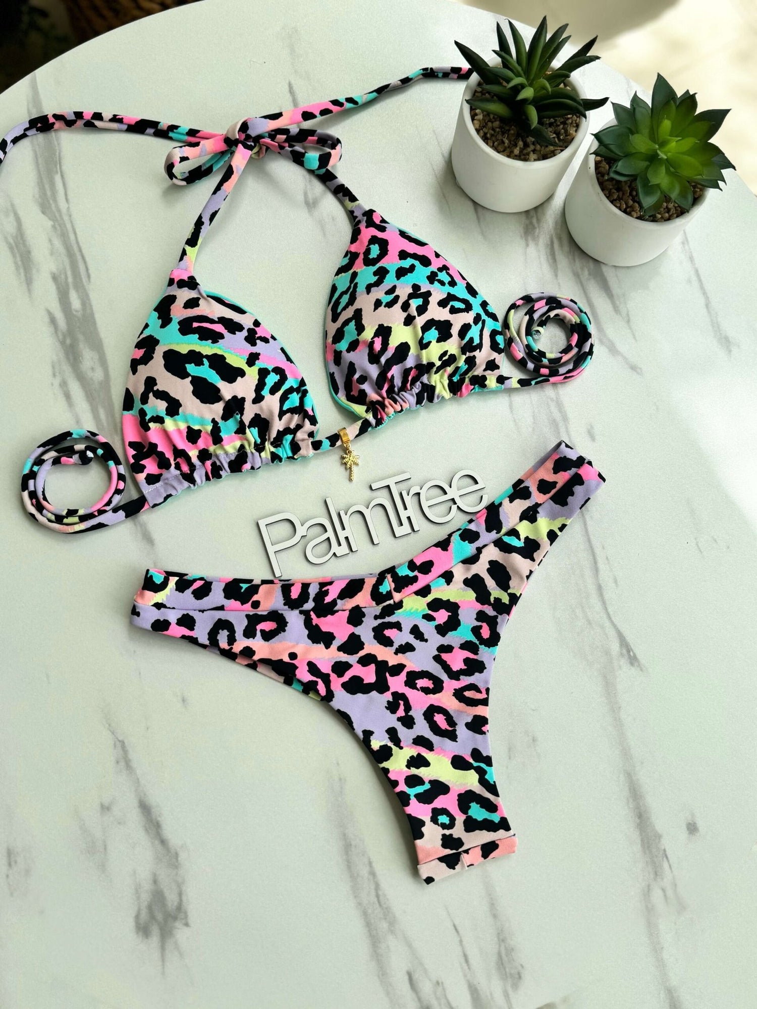 Tulum Leopard Print Triangle Bikini Set