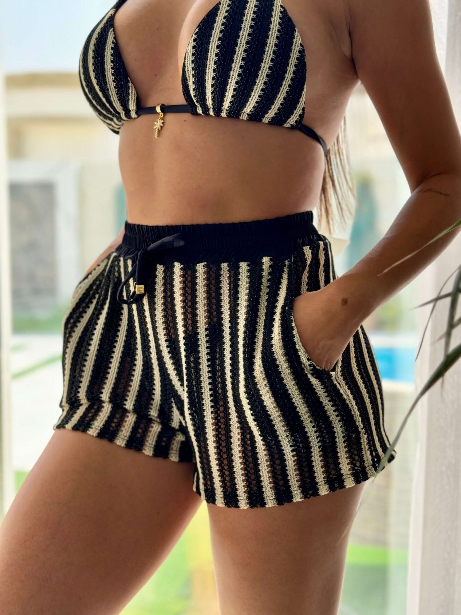Tulum Striped Crochet Shorts