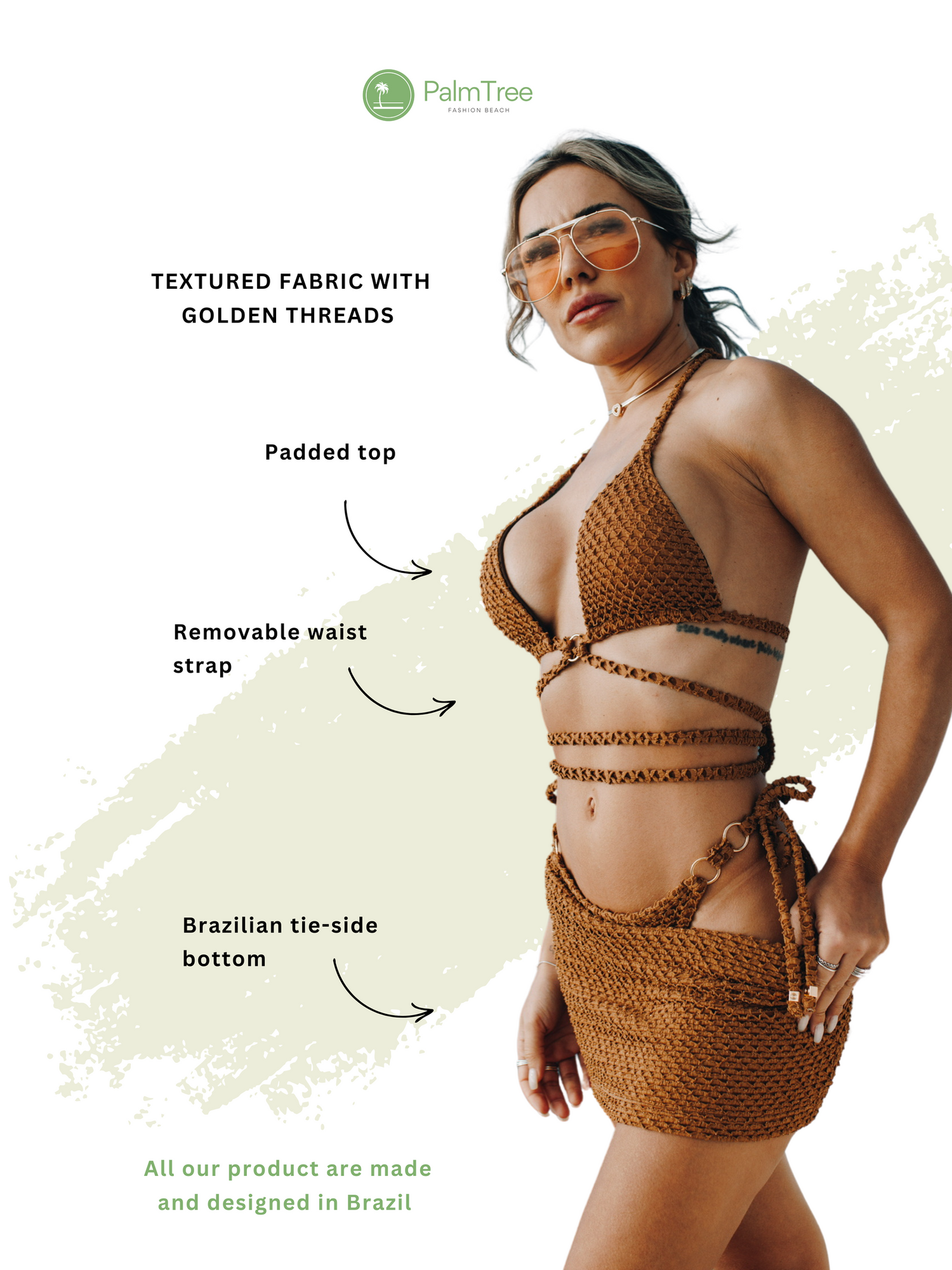 Dubai Brown Golden Thread Triangle Bikini Set