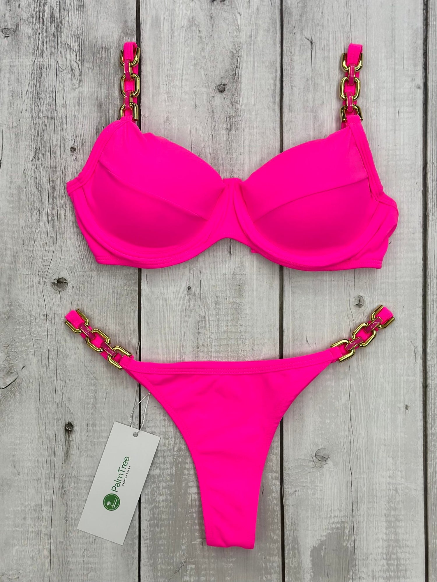 Marbella Lux Neon Chain Underwire Bra Bikini Set