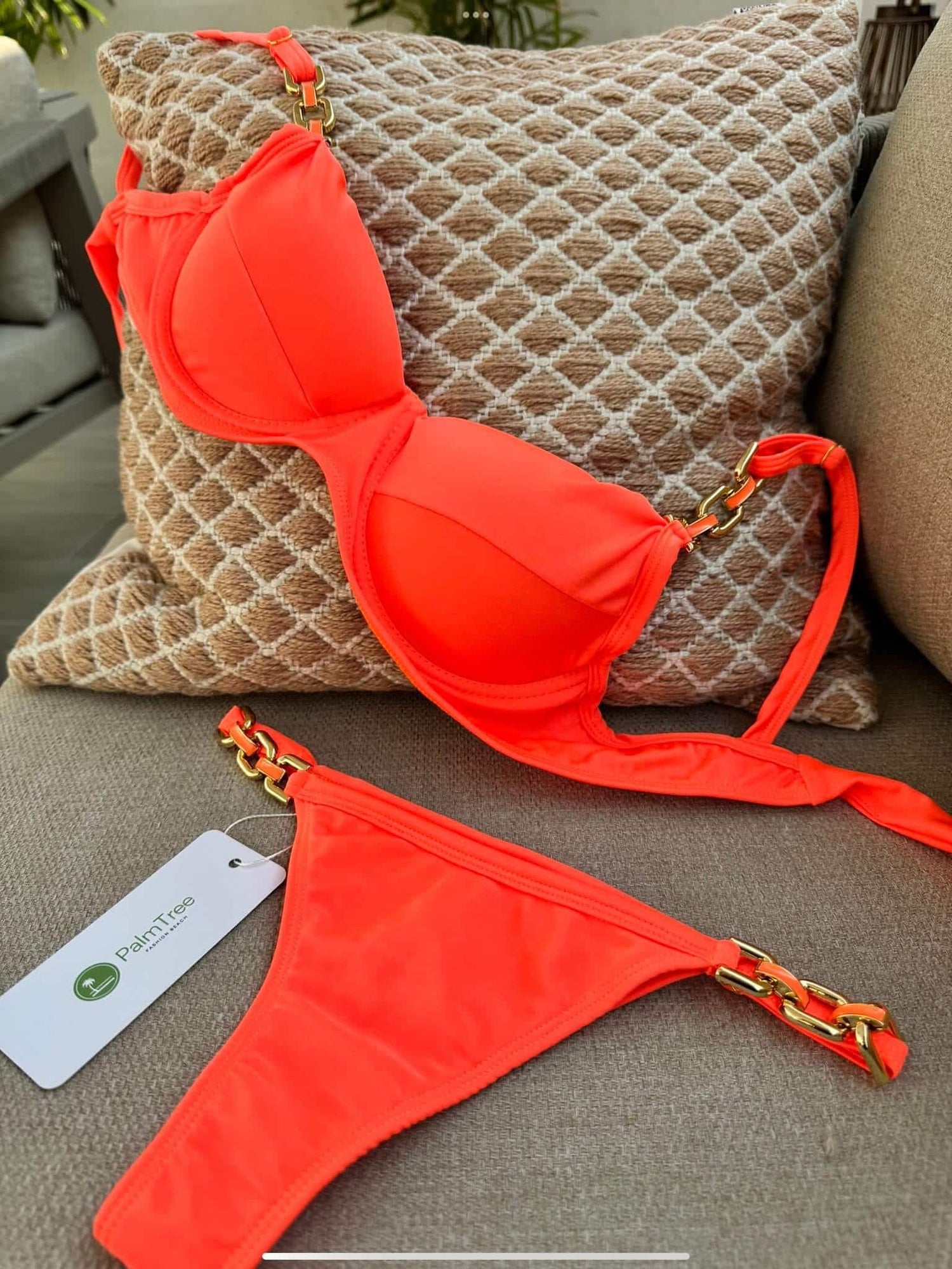 Marbella Lux Neon Chain Underwire Bra Bikini Set