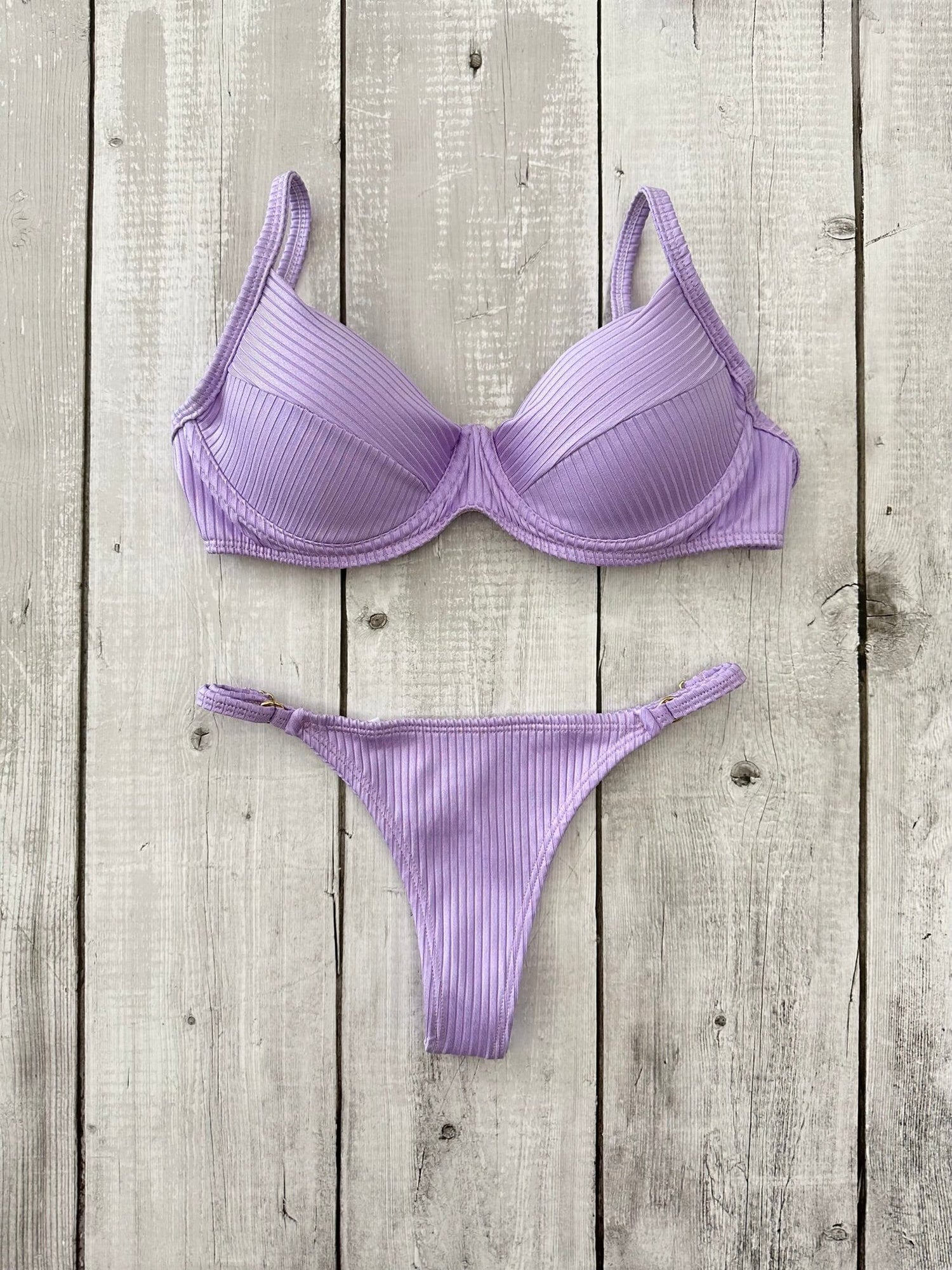 Marbella Candy Colors Ribbed Underwire Bra Bikini Set