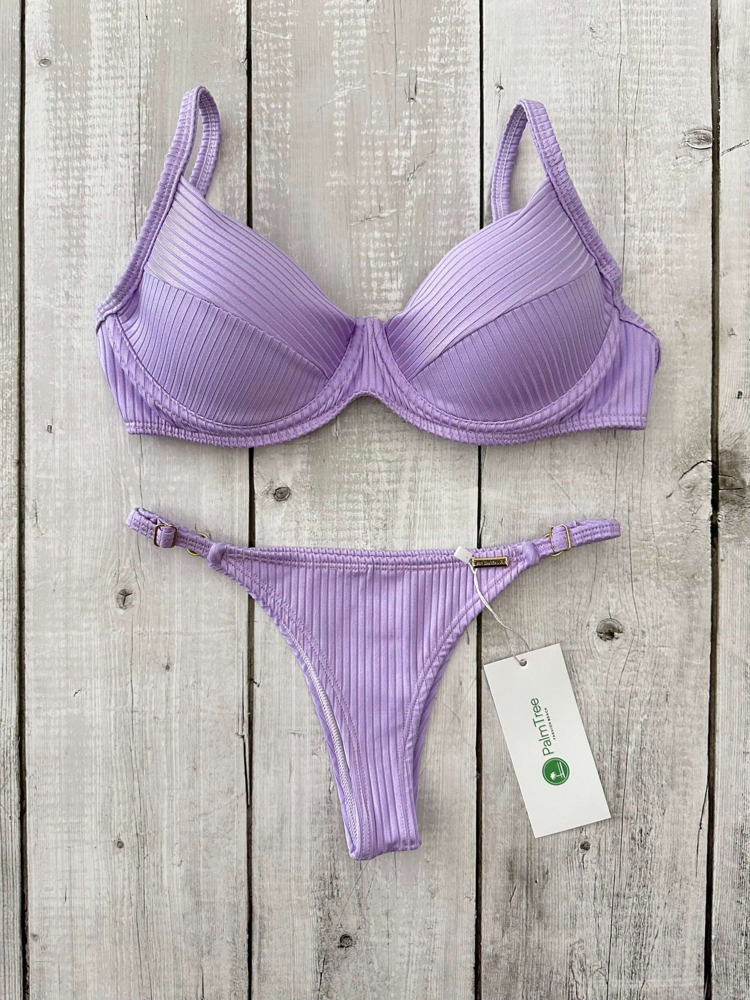 Marbella Candy Colors Ribbed Underwire Bra Bikini Set