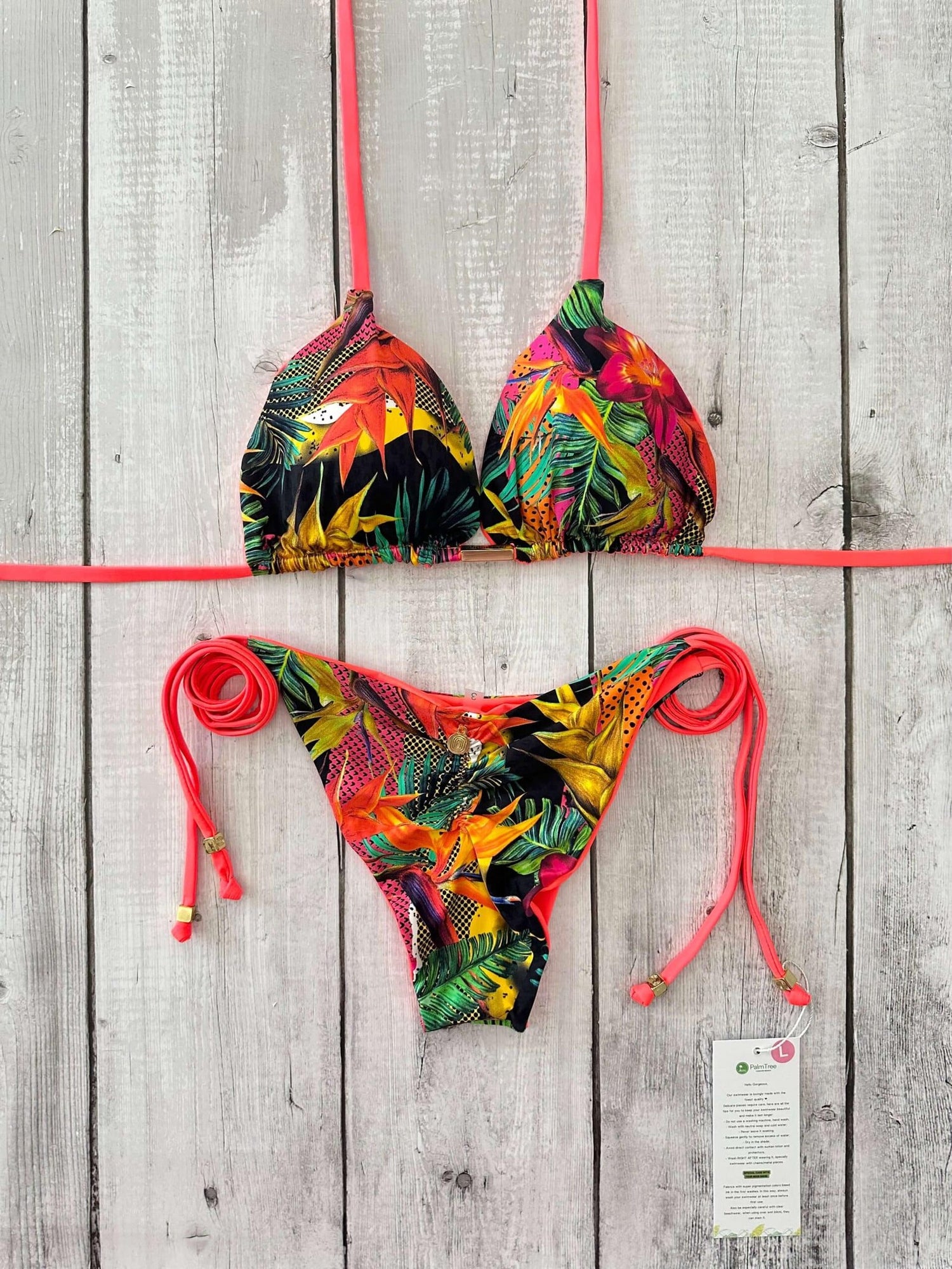 Rio Strelitzia Triangle Ruched Tie-Side Reversible Bikini Set