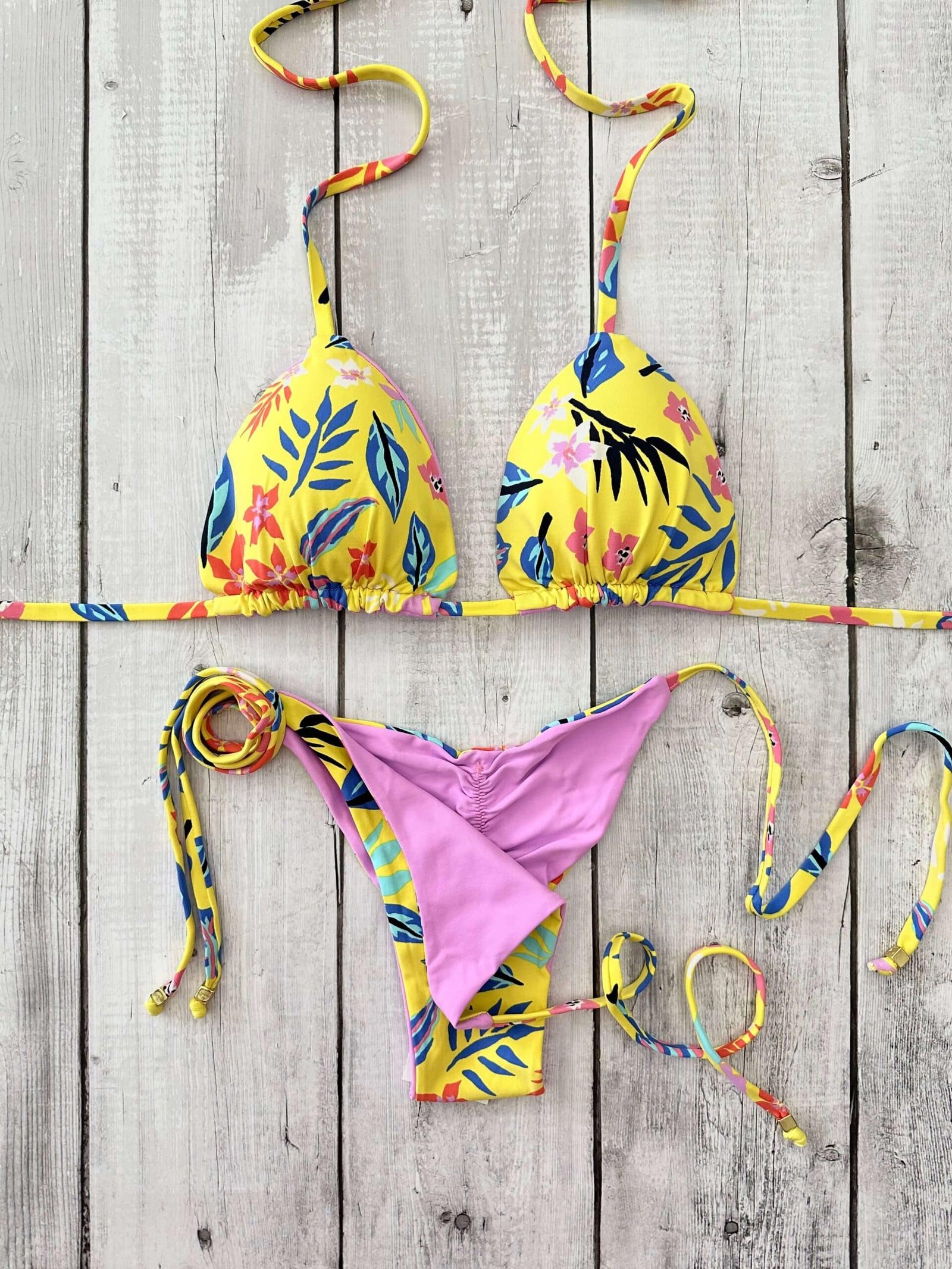 Rio Yellow Flowers – Light Pink Bikini