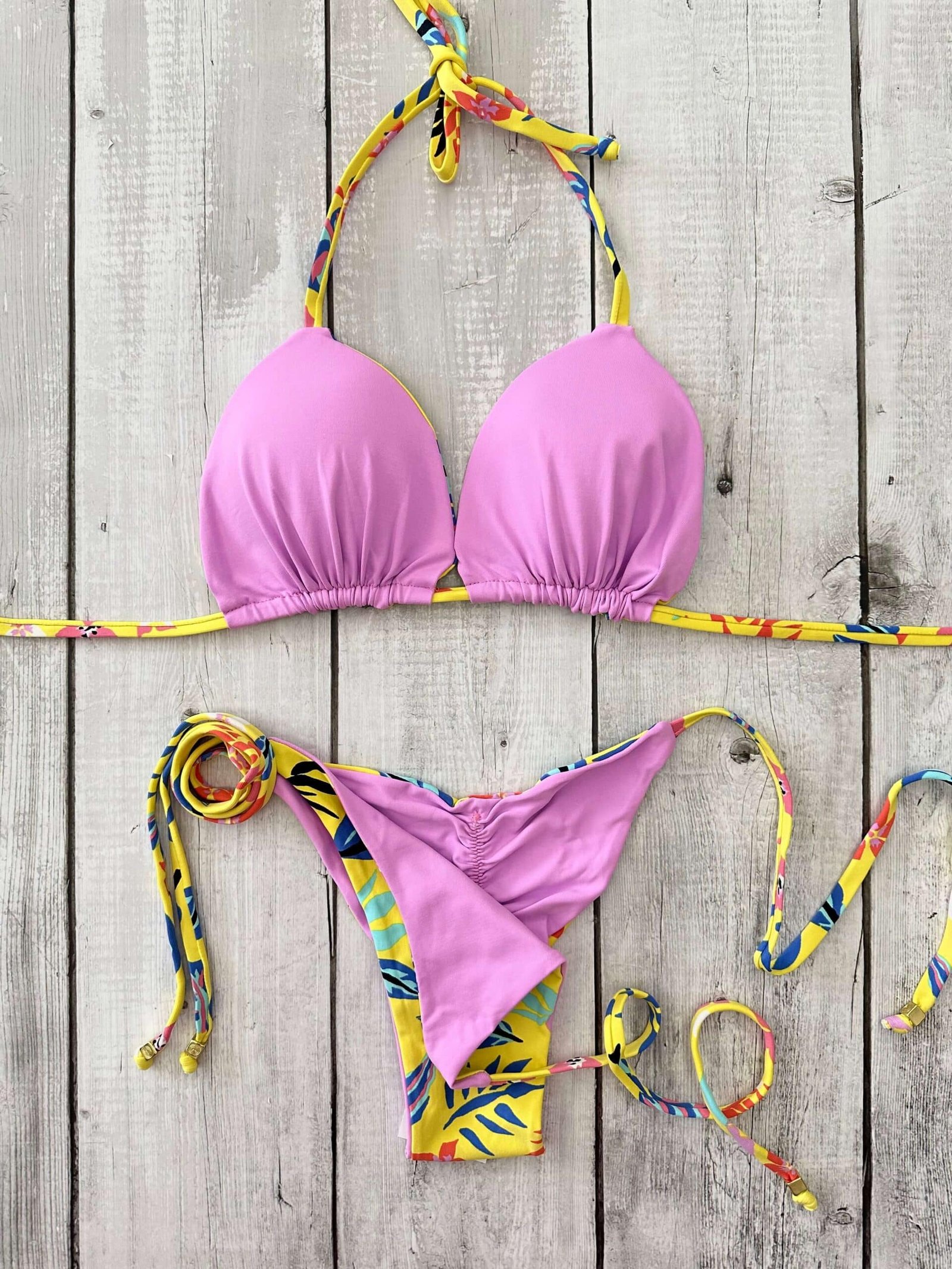 Rio Yellow Flowers – Light Pink Bikini